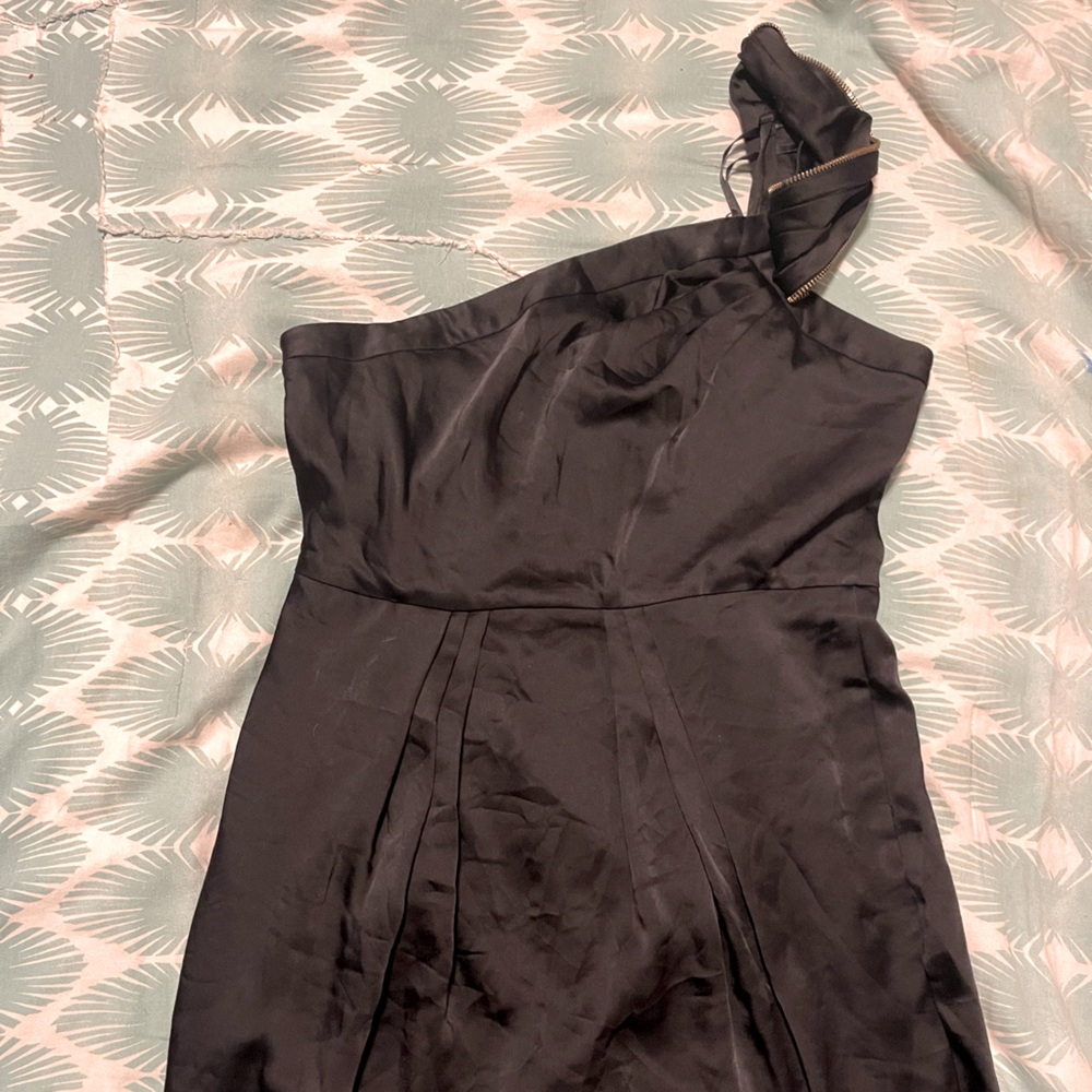 BCBG Party dress one shoulder with gold zipper accent. 12